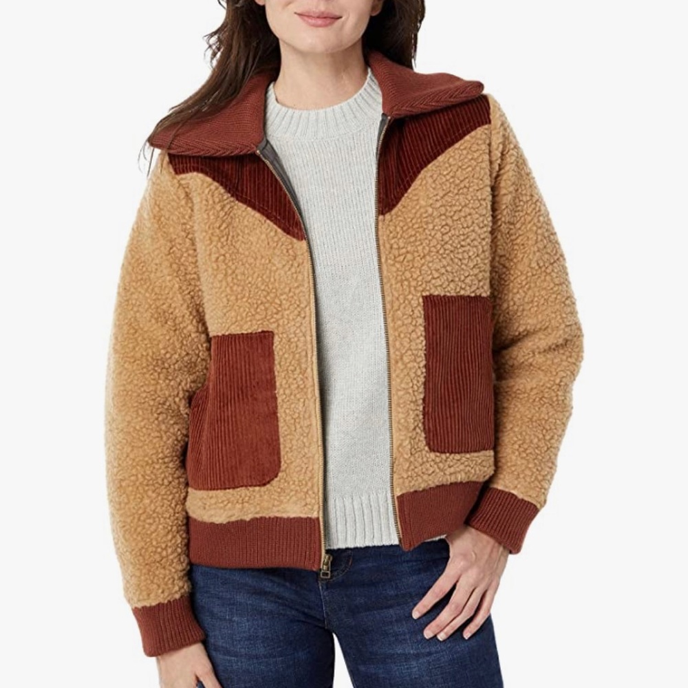 Toad and Co Sespe Sherpa jacket size medium M beige brick corduroy